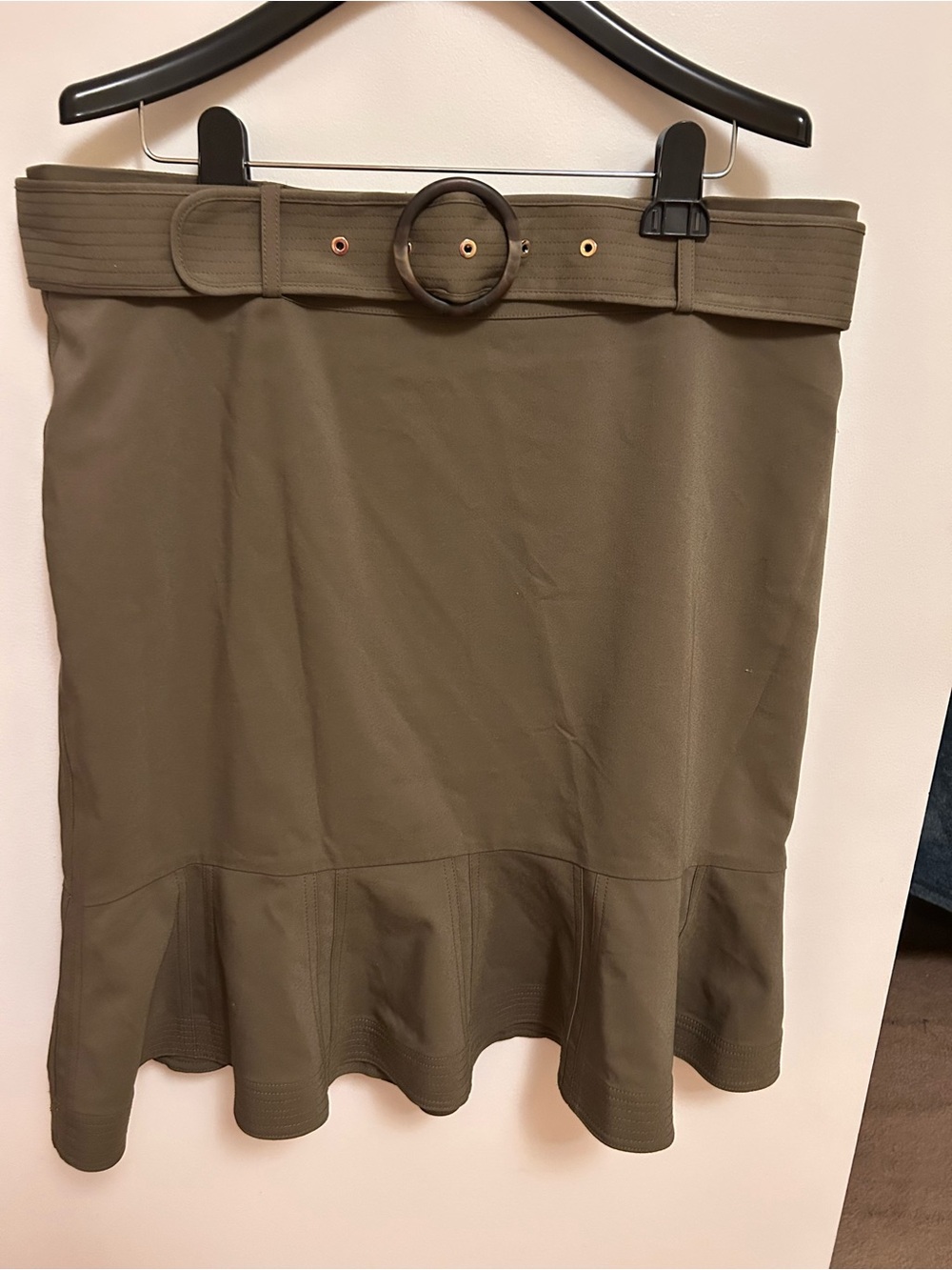Calvin Klein Olive Belted Flared-Hem Mini Skirt